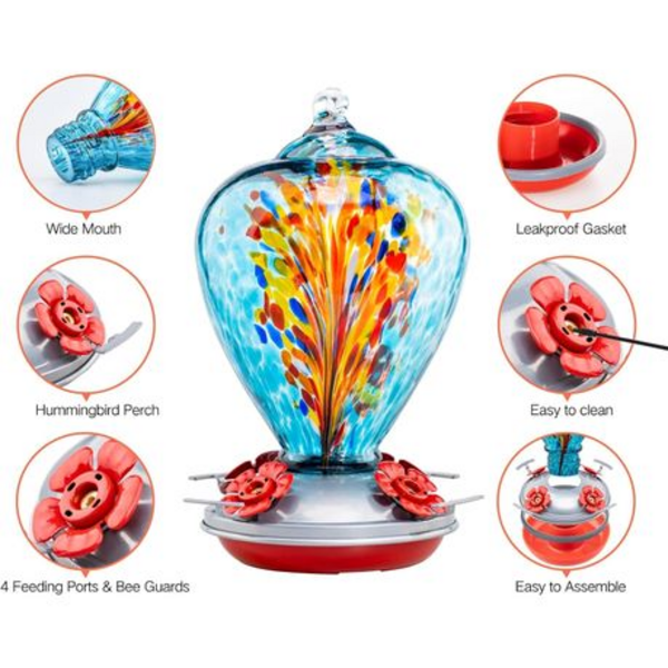 Hand Blown Glass Hummingbird Feeder (1000ML)