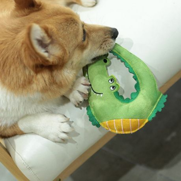 Plush & Squeaky Crocodile Dog Toy - Soft Suede Finish (20cm x 16cm)