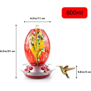 Hand Blown Glass Hummingbird Feeder (800ML) - Image 2
