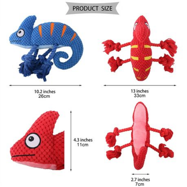 Squeaky Chameleon Rope Dog Toy (26cm) - Plush Chew & Tug Toy