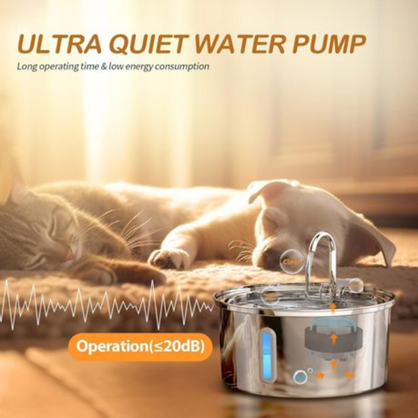 3.2L 304 Stainless Steel Pet Water Fountain with Double Filtration
