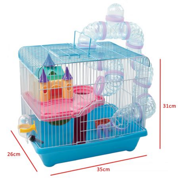 Blue Hamster Cage with Accessories (35cm x 31cm x 26cm)