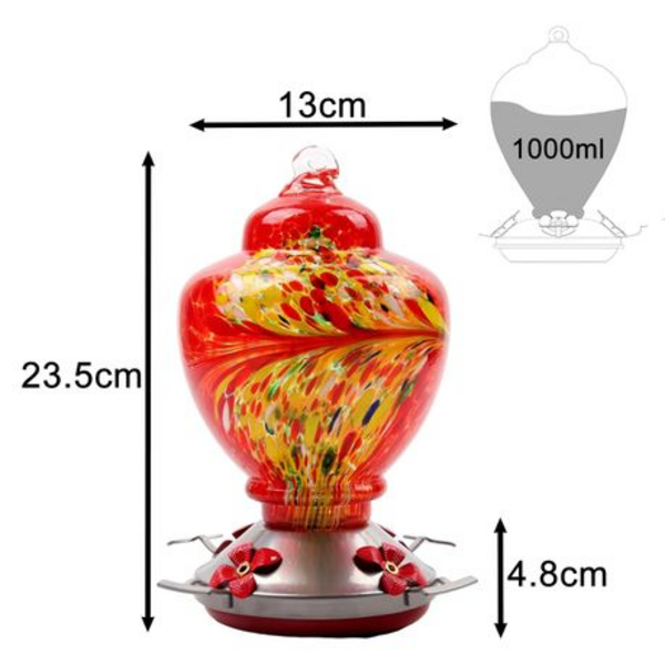 Hand Blown Glass Hummingbird Feeder (1000ML)