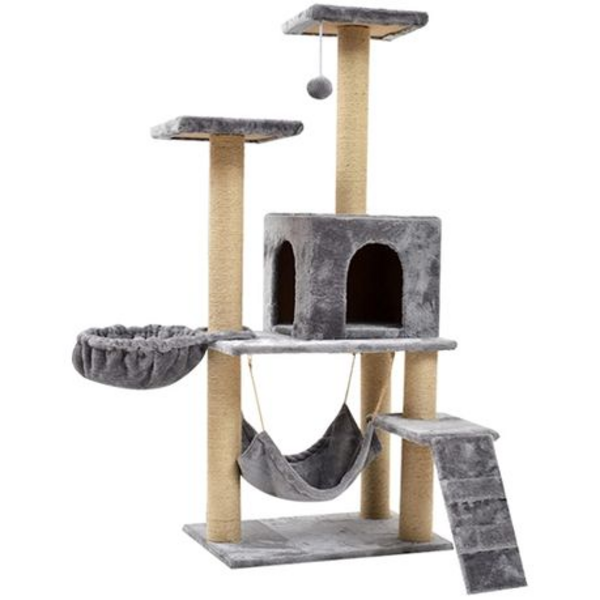 140cm Multi-Level Cat Tree with Condo, Hammock, Basket Bed & Scratch Posts