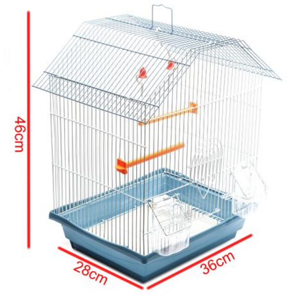 Pitched Roof Bird cage with Accessories 36x28x46cm