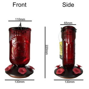 Antique Look Red Glass Sunbird & Hummingbird Feeder - 650ml Capacity