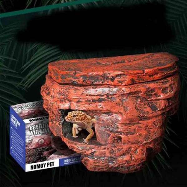 Reptile Hide Cave with Lid for geckos, snakes, lizards