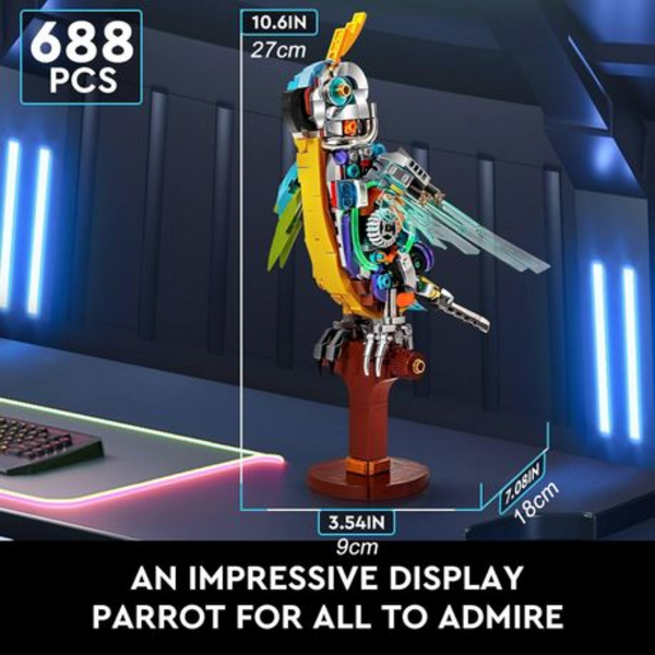 MJI Mechanical Parrot Display Brick Set - 688 pcs (Ages 12+)
