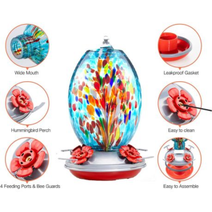 Hand Blown Glass Hummingbird Feeder (800ML) - Image 5