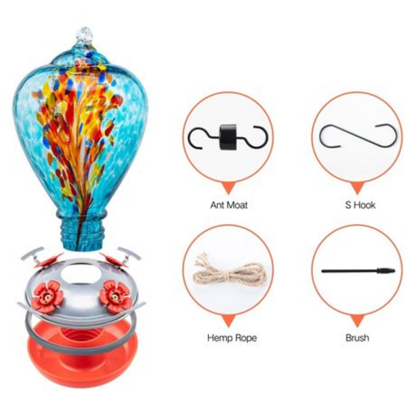 Hand Blown Glass Hummingbird Feeder (1000ML)