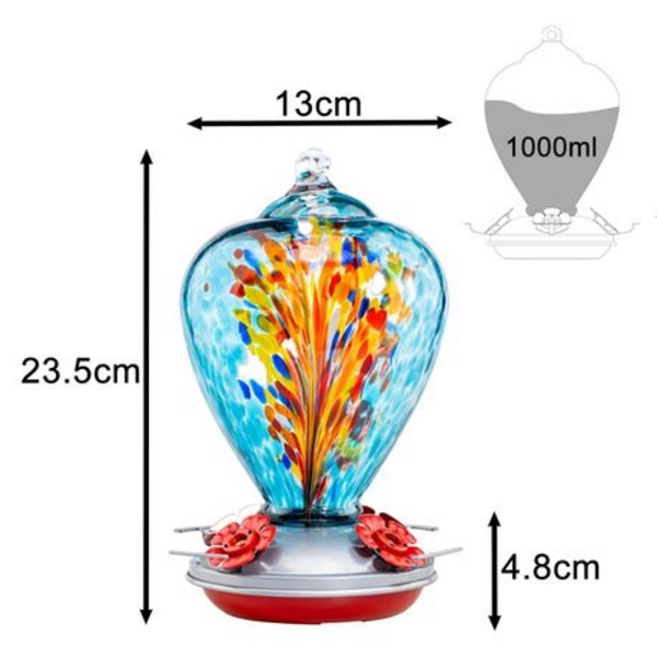 Hand Blown Glass Hummingbird Feeder (1000ML)