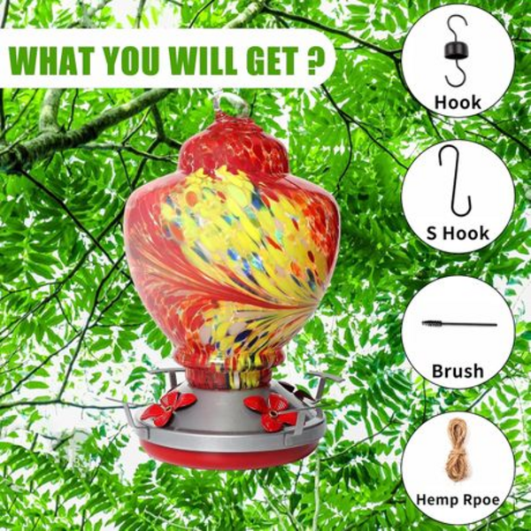 Hand Blown Glass Hummingbird Feeder (1000ML)