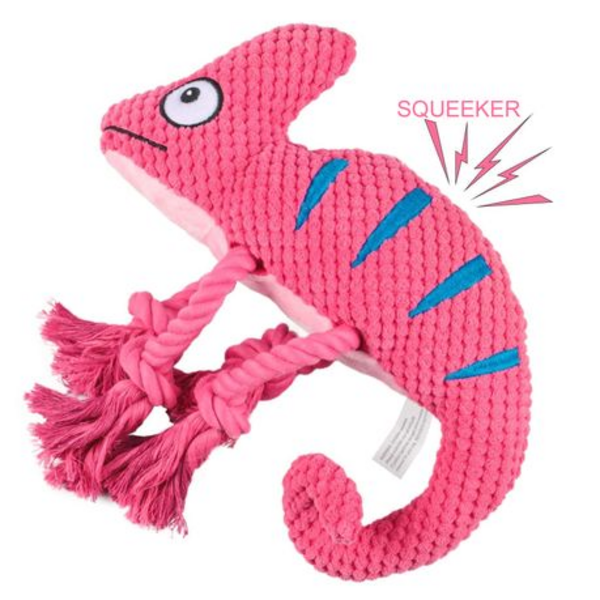 Squeaky Chameleon Rope Dog Toy (26cm) - Plush Chew & Tug Toy