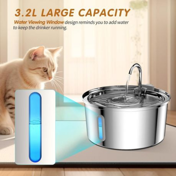 3.2L 304 Stainless Steel Pet Water Fountain with Double Filtration