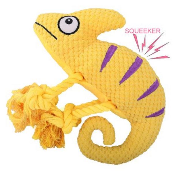 Squeaky Chameleon Rope Dog Toy (26cm) - Plush Chew & Tug Toy