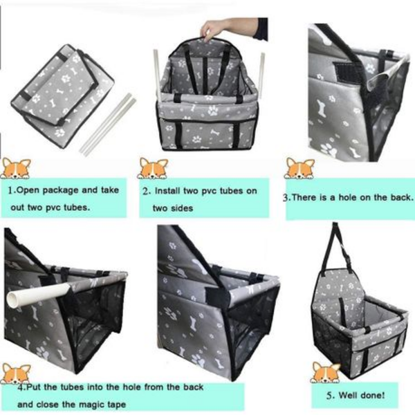 Portable Pet Booster Car Seat with Clip-On Safety Leash & PVC Frame