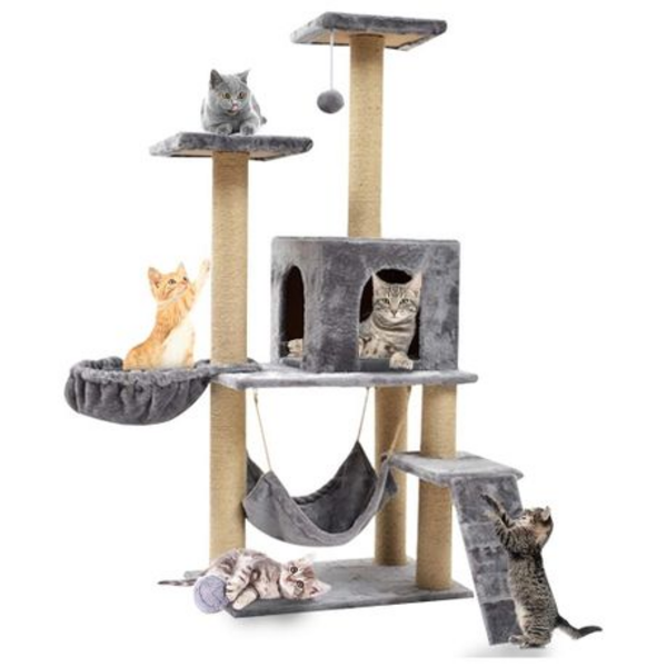 140cm Multi-Level Cat Tree with Condo, Hammock, Basket Bed & Scratch Posts