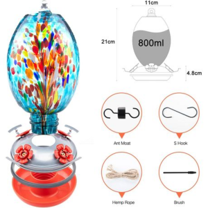 Hand Blown Glass Hummingbird Feeder (800ML) - Image 3