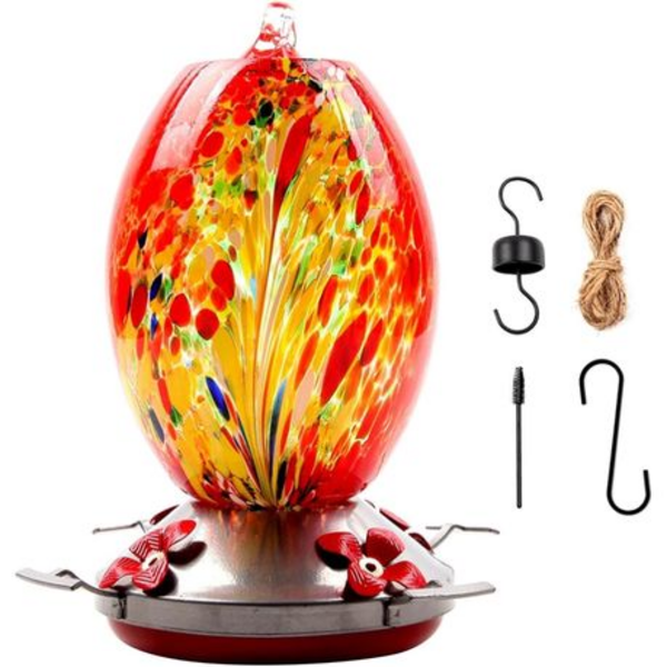 Hand Blown Glass Hummingbird Feeder (800ML)