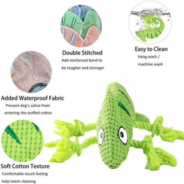 Squeaky Chameleon Rope Dog Toy (26cm) - Plush Chew & Tug Toy