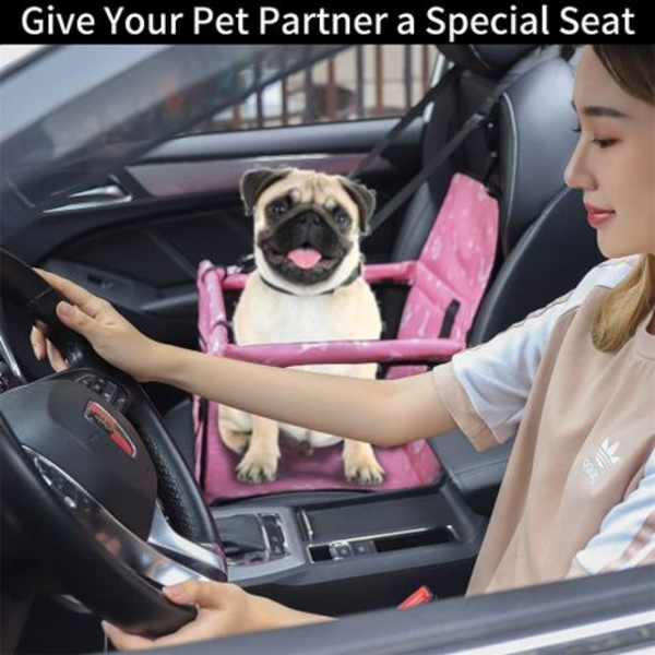Portable Pet Booster Car Seat with Clip-On Safety Leash & PVC Frame