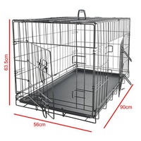 90cm Foldable Steel Pet Crate with Double Doors & Removable Tray - Image 4