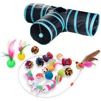 21 Piece Interactive Cat Play Set With T-shaped Tunnel