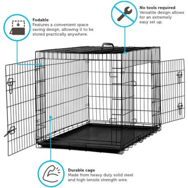 90cm Foldable Steel Pet Crate with Double Doors & Removable Tray