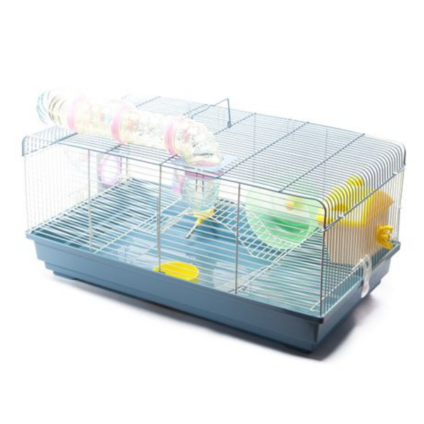 Blue-Grey Hamster Cage with Accessories (57.5cm X 32cm X 27cm)