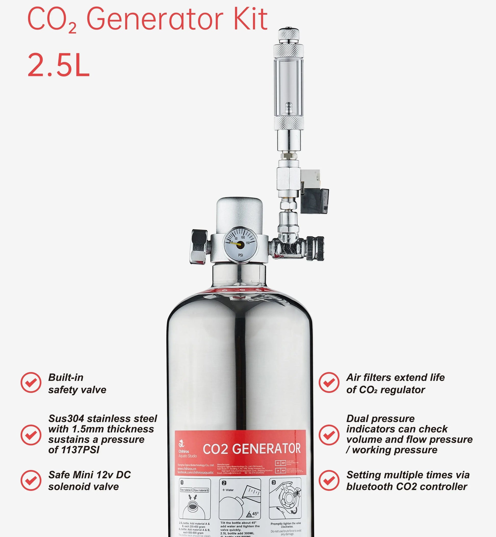 Chihiros CO₂ Generator Kit 2.5L – Smart DIY CO₂ System with App Control - Image 3