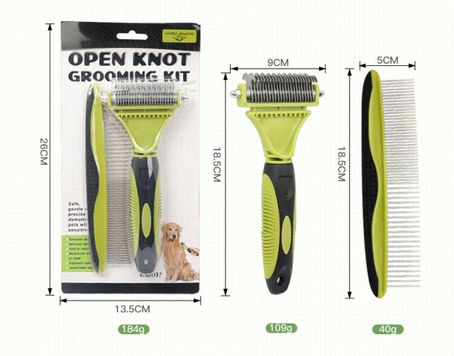 Green Meadow Open Knot Grooming Kit – 2-Piece Dematting & Deshedding Set - Image 2