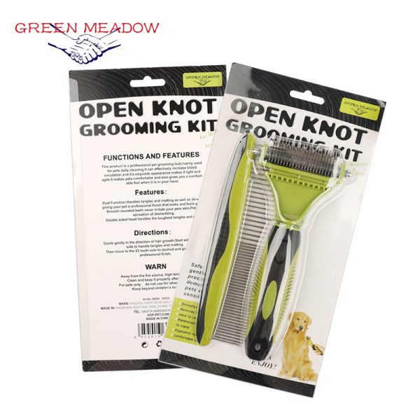 Green Meadow Open Knot Grooming Kit – 2-Piece Dematting & Deshedding Set