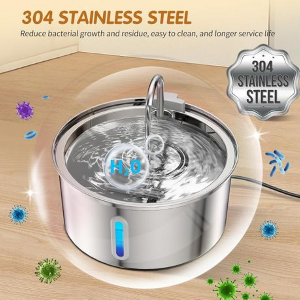 3.2L 304 Stainless Steel Pet Water Fountain with Double Filtration