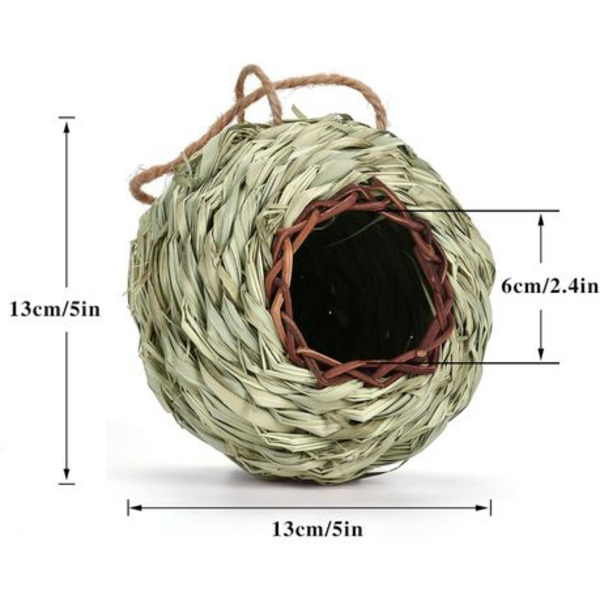 Hanging Woven Grass Bird Nest Hut - 13cm