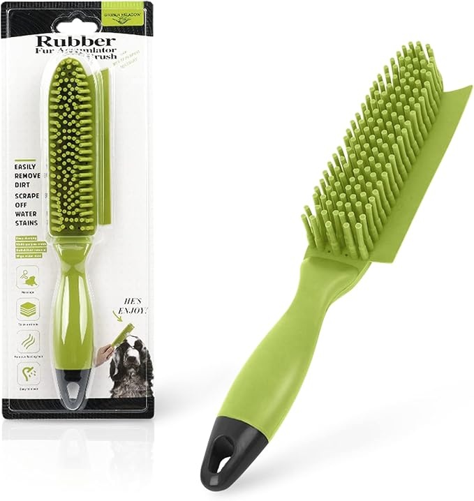 Green Meadow Rubber Fur Accumulator Brush – Hair Removal & Grooming Brush - Image 1