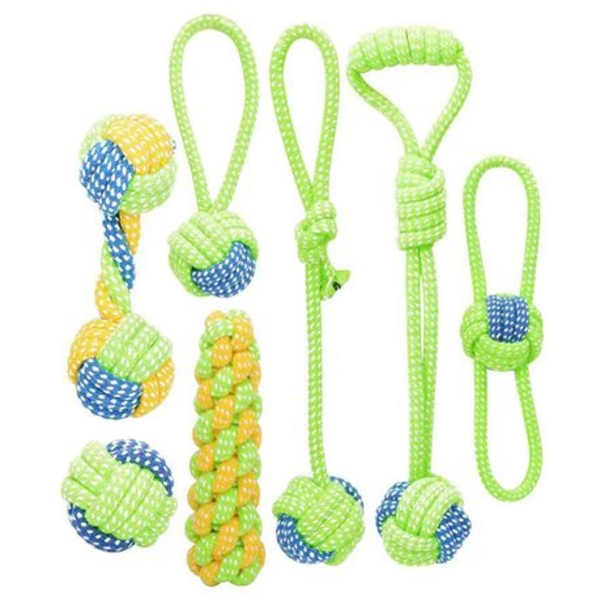 7 Piece Set Dog Bite-resistant Woven Knot Pet Training Cotton Rope Toys