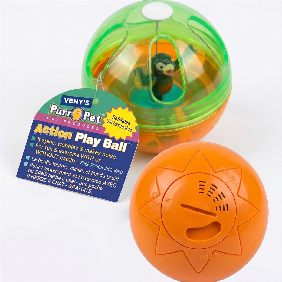 Veny’s Purr Pet Action Play Ball – Interactive Wobble & Spin Cat Toy with Catnip Compartment - Image 1