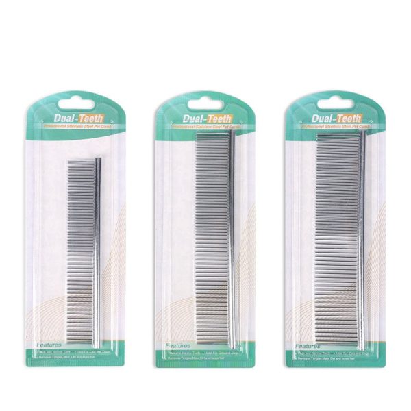 Dual-Teeth Stainless Steel Pet Comb – S, M & L Variants