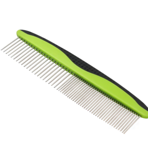 Rubber Handle Steel Pet Comb – Fine Tooth Grooming & Finishing Comb