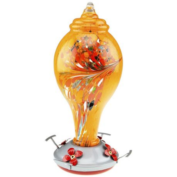 Hand Blown Glass Hummingbird Feeder Orange - 290mm x 160mm - 1000ml
