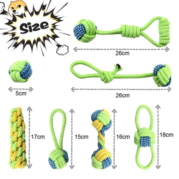 7 Piece Set Dog Bite-resistant Woven Knot Pet Training Cotton Rope Toys