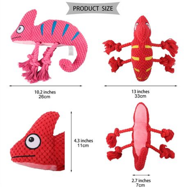 Squeaky Chameleon Rope Dog Toy (26cm) - Plush Chew & Tug Toy