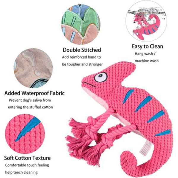 Squeaky Chameleon Rope Dog Toy (26cm) - Plush Chew & Tug Toy