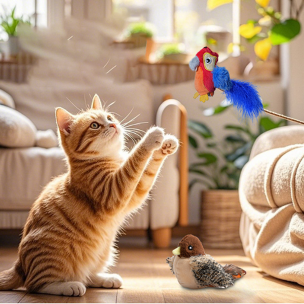 Cat Toy Flapping Wings And Making Sound Sparrow - Interactive Relaxation