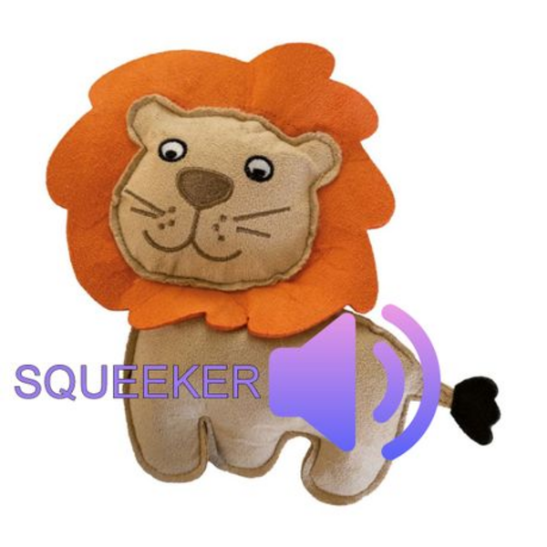 Plush & Squeaky Lion Dog Toy - Soft Suede Finish (26cm x 16cm)