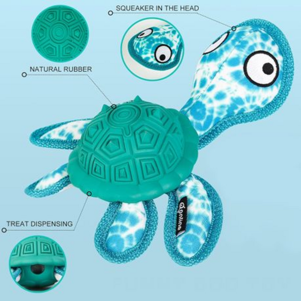 Turtle Dog Chew Toy with Squeeker & Treat Dispenser