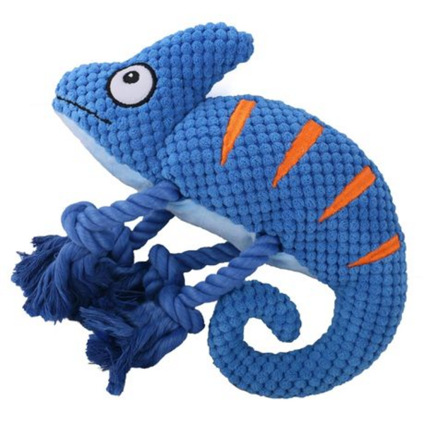 Squeaky Chameleon Rope Dog Toy (26cm) - Plush Chew & Tug Toy