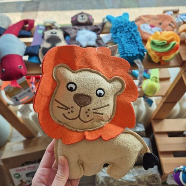 Plush & Squeaky Lion Dog Toy - Soft Suede Finish (26cm x 16cm)
