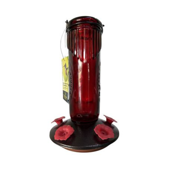 Antique Look Red Glass Sunbird & Hummingbird Feeder - 650ml Capacity