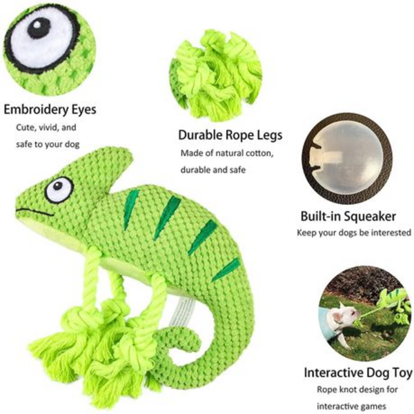 Squeaky Chameleon Rope Dog Toy (26cm) - Plush Chew & Tug Toy